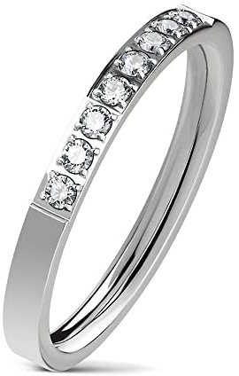 Bungsa Damen-Ring schmal 8 Kristalle Edelstahl Silber, Gold oder Rosegold