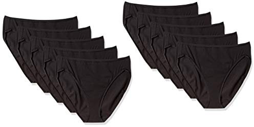 Amazon Essentials Damen Slip Aus Baumwolle Mit Hohem Beinausschnitt (In Übergröße Erhältlich), Atmungsaktiv, 10er-Pack, Schwarz, 42