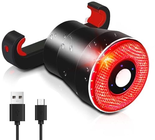 EBUYFIRE Luz Trasera de Bicicleta Inteligente Recargable USB, Super Brillante Rojo Luz LED Bici, Impermeable, Faro Trasero Bici para Máxima Seguridad de Ciclismo (Rojo)