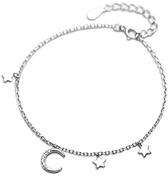 Belons Damen Charm Armband 925 Sterling Silber Zirkonia Mond Sterne Sternchen Armkette Mädchen Armkettchen mit Verlängerung