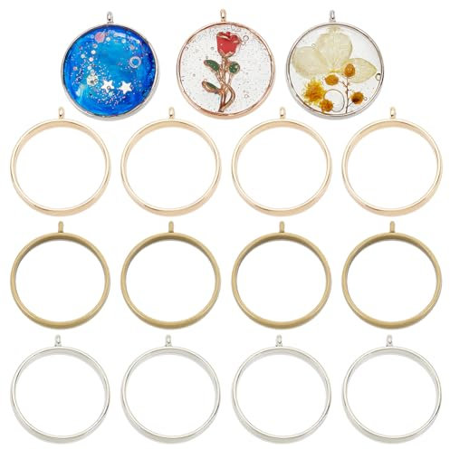 OLYCRAFT 15 Stück Gold/Platin/Antik Bronze Runde Offene Lünette Charms für Harz Legierung Rahmen Anhänger Farbbeständige Hohle Harzrahmen Mit Schleife Für Halsketten Ohrringe Schmuckherstellung