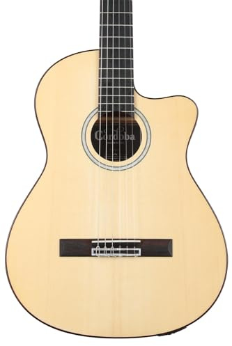 Cordoba Fusion 5 akustisch-elektrische Cutaway-Nylonsaiten-Gitarre, Natur, Fusion Serie