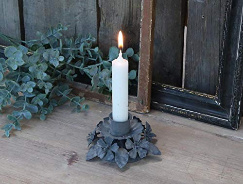 Traumhaft schöner Kerzenständer für Stabkerzen Zink antik mit Blumen Deko H5,5xØ10,5cm Kerzenhalter Antik 71344-00 Chic Antique