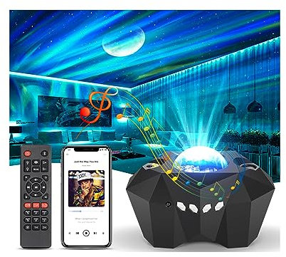 Star Projector,Galaxy Projector Light with 3D Aurora-Effect,Night Light Projector with Colour Changing Bluetooth Music Player Timer Gifts for Men Kids Adults Christmas Room Decor Home Party