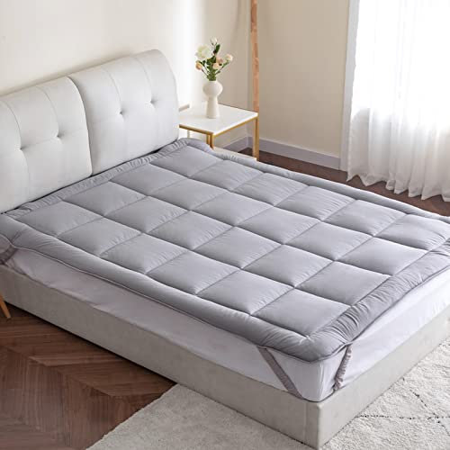Threads For Bed® Atmungsaktiv Matratzen Topper Unterbett 160x200 aus Baumwolle Gewebe -Grau Washbare Matratenauflage für Komfort & Fernhalten von Schmutz Matratzenschoner für Matratzen & Boxspringbett