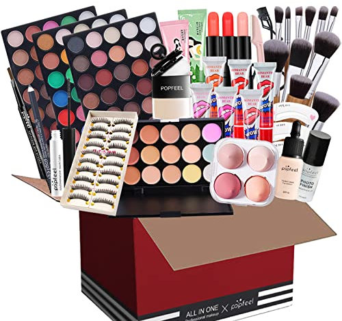 JasCherry 25 pcs Professional All-in-One Make-up-set Teenage Gift Essential Starter Kit Comes Powder Puffs Bamboo Brushes Eyelash Curler False Eyelashes Eyebrow Knife 120 Color Eyeshadow Palette