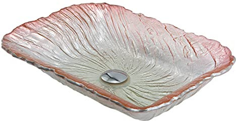 Ksunun Lavabo da Appoggio Bagno Lavabo in Vetro Temperato Lavabo da Bagno Design Rettangolo Lavandino Bagno da Appoggio Artistico con Tubo Pop-Up in Ottone, per Bagno e Toilette,Rosa