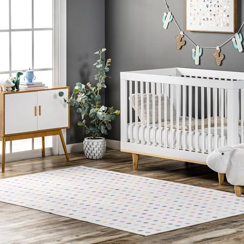 nuLOOM Larissa Kinderteppich, maschinenwaschbar, gepunktet, 122 x 182 cm, elfenbeinfarben