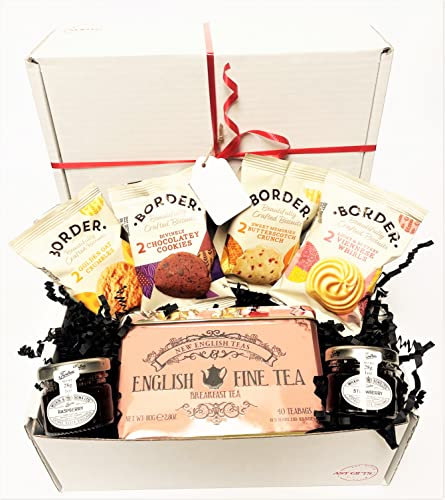 Tea and Biscuit Hamper gift, Border Biscuits, Strawberry and Raspberry Jam Gift Set, Earl Grey Afternoon Tea Box for Any Occasion
