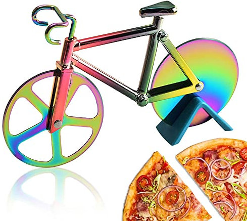 Bicicleta Cortador De Pizza, Pizza Ruedas Cortadora, Cuchillo De Pizza De Acero Inoxidable, con Cuadro De Soporte, Fácil De Cortar, Para Fiestas(Titanio)