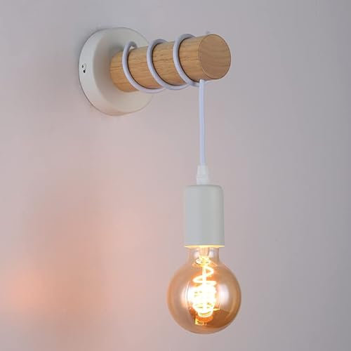 Barcelona LED Barlona Aplique de Pared Interior, Lámpara de Pared Vintage de Madera Industrial para Sala de Estar, Dormitorio y Pasillo, E27, Máx. 60W, 220V, IP20 Blanco, LM135-B-Y
