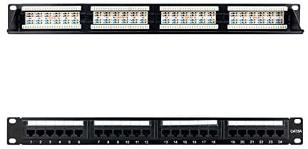 NANOCABLE 10.21.4124 - Panneau de brassage UTP RJ45 Cat.6A 24 ports, pour rack IDC double 19 1U, noir