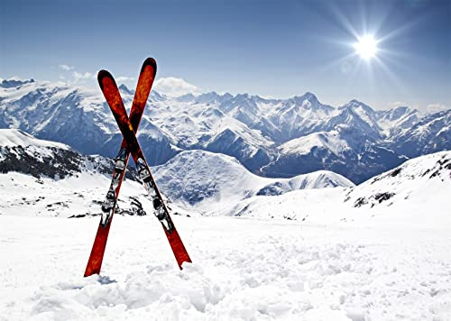 BELECO 2.5x1.8m Fabric Winter Ski Backdrop Snowy Mountain Snowboard Skiing Alps Mountain Summit Ski Sport Adventure Ski Party Decor Portrait Photo Shoot Studio Props