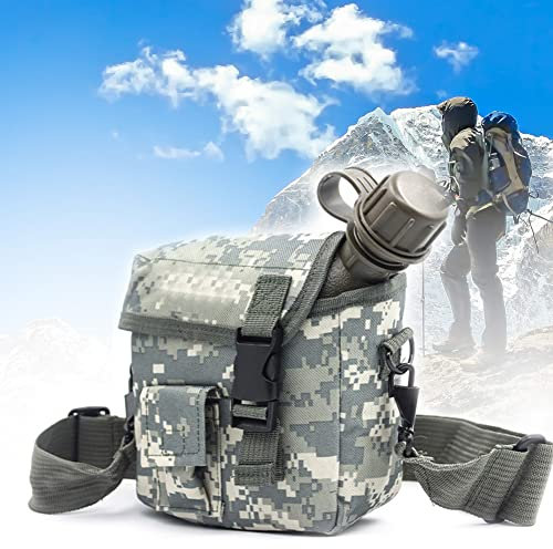Botellas de agua tácticas militares al aire libre, petaca, botella de agua portátil a prueba de fugas, bolsa de camuflaje para camping, senderismo, caza, 2 l. (2 L, ACU)