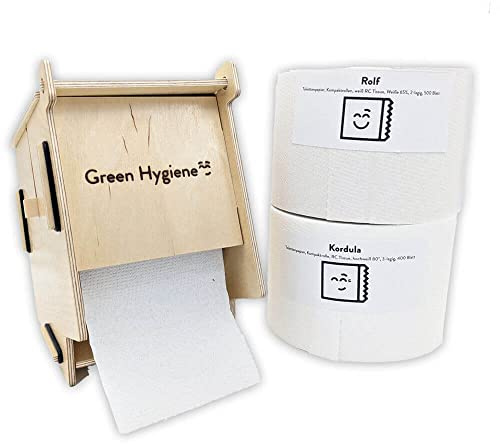 Green Hygiene KLOHAUS, Toilettenpapierspender aus Holz, Toilettenpapierhalter, Klopapierhalter, co2-neutral, plastikfrei, umweltfreundlich