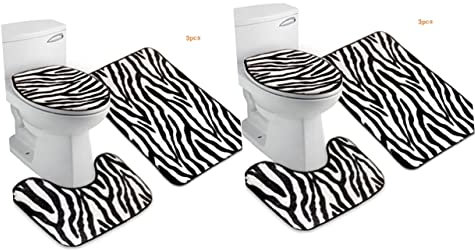 Cabilock 6 STK Teppiche Toilette Badezimmerteppiche Mit Tierdruck Abdeckungen Für Badezimmerdeckel Zebra-toilettendeckelabdeckung Zebra-badematte Tierteppich Leopardenmuster Teppichauflage
