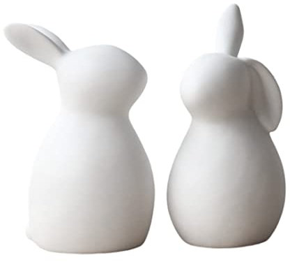 Muzrunq Osterhasen Figuren weißer Keramik Kaninchenstatue Ostern Dekorationen Tiere Figuren Spielzeug für Desktop -Osterhasen -Ornamente 2pcs