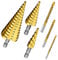 Adicase Stufenbohrer Set (6er-Pack), Kegelbohrer für Metall, Edelstahl, Kunststoff, Holz (4-12mm/4-20mm/4-32mm), Maschinengewindebohrer Set für Holz Kunststoff Dünnes Aluminium (3mm/6mm/8mm) – Gold