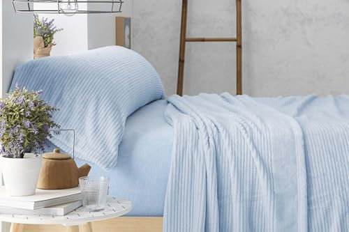 Burrito Blanco | Sábanas de Coralina, 965 Azul | Cama de 156 cm | (+ Medidas Disponibles) | Sábanas de Invierno | Diseño 965 | Color Azul