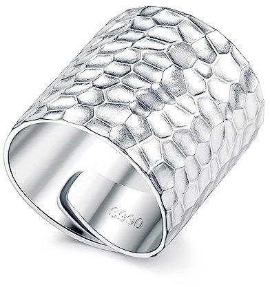 Krfy 990 Silber Ringe Frauen Handgefertigt Verstellbar Ring Silber 925 Damen Breit Hochglanzpolierter Gehämmerter Ringe Herren Matt Silberringe Damen 925 Breit Verstellbar Thick Silber Ring Damen