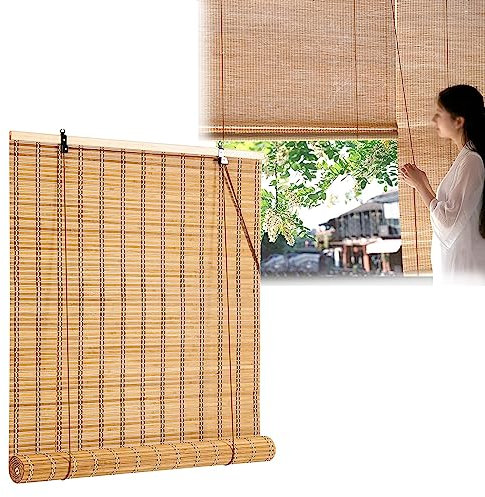DUYULIANG Tapparella Carrucola in Bamboo 60 90 110 120CM, Tende Bambu da Esterno Oscurante 75% Tende da Finestra E Porte, Tapparella Avvolgibile Giardino, Trazione Laterale Privacy Tende Romane