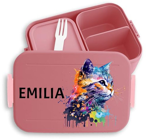 Kinder Bento Box Midi für Mepal Bentobox - Katzen Brotbox Katze Vesperbox Cat I Cats Lunchbox Katzenliebhaber - 900 ml - Rosa - brotdose mädchen schule vesperdose katzenmotiv name snackbox