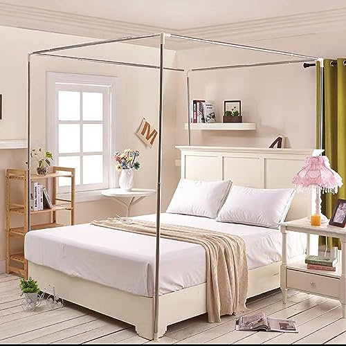 AdeptT Eckbett Himmelbett Pfostenrahmen Vollgröße Himmelrahmen Bettpfosten anderes Material, Moskitonetz Himmelbett Bett Rahmen für Schlafzimmer Deco,Silver,King l