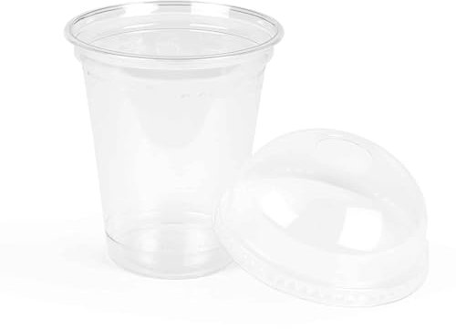 Inoverse 100 vasos para batidos de 400 ml, vasos de postre, vasos de plástico, vasos de café helado, vasos de cóctel, vasos de plástico, vasos de té de burbujas, incluye tapa con agujero