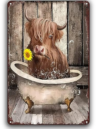 Lustiges Badezimmer-Metallschild Yak Farm Retro Kunst Malerei Poster Plakette für Zuhause, Bar, Pub, Club, Badezimmer, Männerhöhle, Garage, 20 x 30 cm