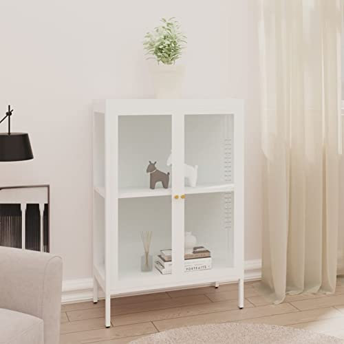 BaraSh Buffet Blanc 75x35x105 cm Acier et Verre,Buffet avec Tiroir Et Porte,Buffet Salon,Meuble Chambre