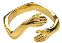 Gold Umarmender Ring 925 Sterling Silber – Verstellbarer Hug Ring Gold für Damen – Offener Ring – Emotionale Geschenkidee – Verstellbare Größe (Vergoldeter Kupfer)
