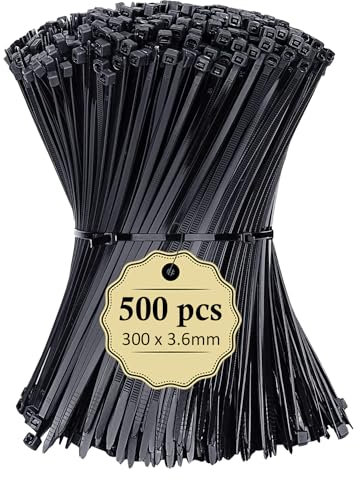 Cable Ties 500pcs – 1 Size | Heavy Duty Zip Ties for Wire Management, Home, Office, Garage, and Outdoor Use | Tie Wraps – 1 Sizes (300x3.6mm)