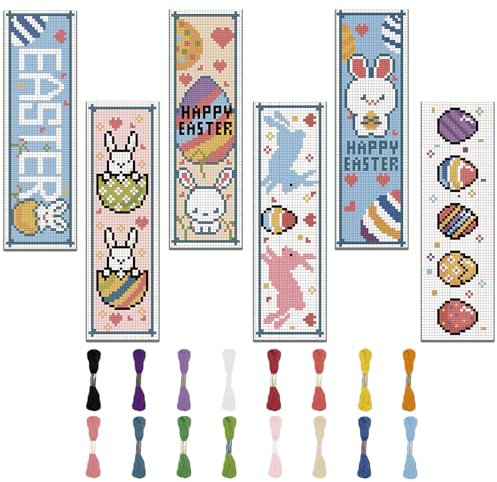 FREEBLOSS 6 Set Lesezeichen Kreuzstich Kits Kreuzstich Set Stickbilder Kreuzstich Ostermotiv Lesezeichen Sticken Stickset Für Anfänger
