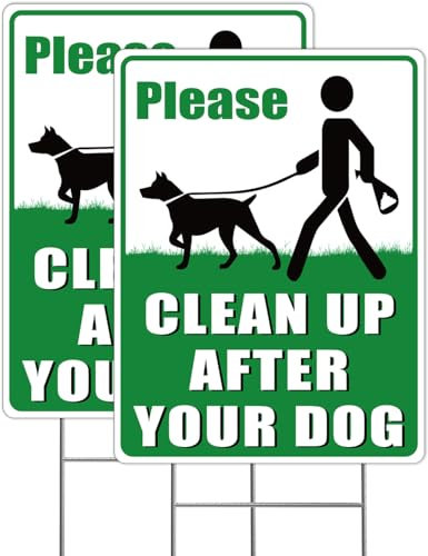multiwins 2 X Clean Up After Your Dog Signs 12x9 with Metal H-Stake | No Poop Signs for Lawn No Pooping Dog Signs For Yard | Pick Up After Your Dog Sign with Stake | Clean After Your Dog Sign