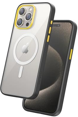 FLOLAB Surtect Tri-Fusion Magnetische Schutzhülle für iPhone 15 Pro Max, schlankes Design, Magsafe-kompatibel, militärischer Rahmen, transparent, Cybergelb