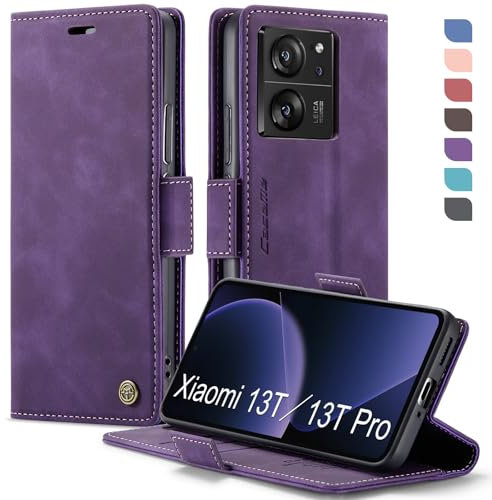 XYGLOW Handyhülle für Xiaomi 13T Hülle Klappbar Xiaomi 13T Pro Premium PU Lederhülle Klapphülle【RFID Schutz】 Kartenfach Standfunktion Schutzhülle für Xiaomi 13T/13T Pro Flip Case Wallet Tasche,Lila