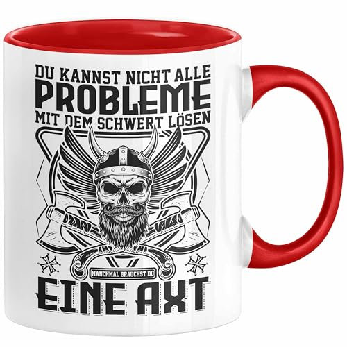 Wikinger Tasse Geschenk Nicht alle Probleme Schwert Lösen Axt Mittelalter Kaffee-Tasse (Rot)