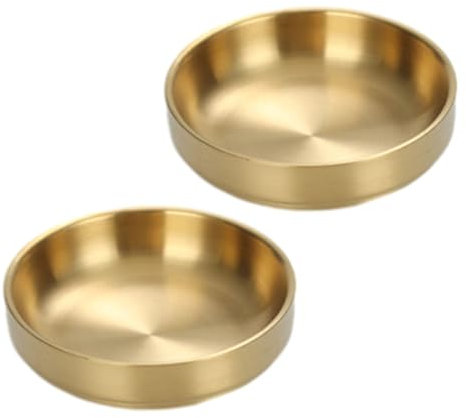 Edelstahl Katzenschüssel Flach, 2 Stücke Katzennapf aus 304 Edelstahl, Metall Näpfe für Trockenfutter und Nassfutter (Gold)