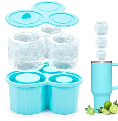 Ice Cube Trays with Lids for Stanley Cup,3 Pcs Cylinder Silicone Ice Cube Trays for Freezer,Tumbler Ice Mold for 20/30/40 OZ,Silicone Ice Mold for Ice Drink,Juice (Blue)
