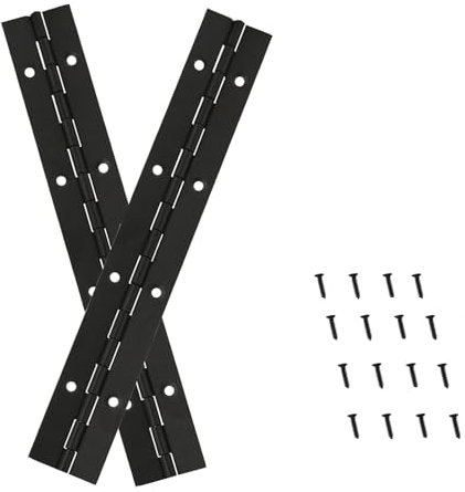 DRENIS Heavy Duty Piano Hinges, 2 Pack, 8-Inch, 0.05 Thickness, 1.2 Open Width, Black Stainless Steel, Ideal for Folding Cabinet Doors, Includes Screws