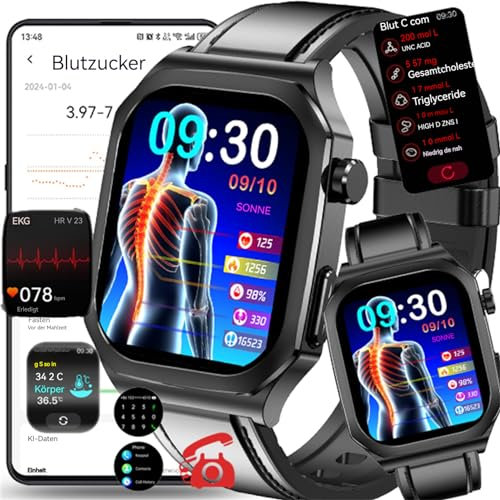 Smartwatch 𝐛𝐥𝐮𝐭𝐳𝐮𝐜𝐤𝐞𝐫𝐛𝐥𝐮𝐭𝐳𝐮𝐜𝐤𝐞𝐫𝐦𝐞𝐬𝐬𝐮𝐧𝐠𝐄𝐂𝐆,𝐃𝐢𝐚𝐛𝐞𝐭𝐞𝐬 Smartwatch Mit Bluetooth-Anrufe,aktivitätstracker Mit Blutfette Harnsäure Blutdruck Monitor , black leather