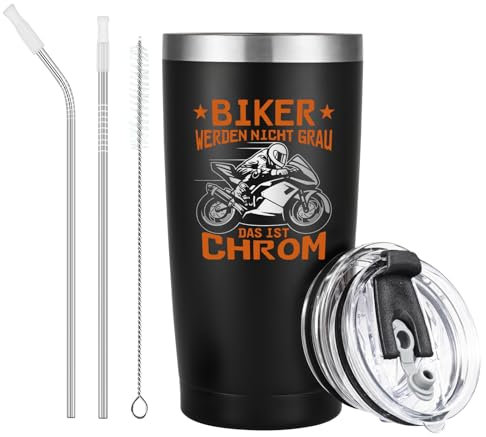 Livole Geschenke für Männer, Papa, Opa, Freund Weihnachten - Biker Werden Nicht Grau, das Ist Chrom - Motorrad, Biker Geschenke, Coole Geschenk Mann, 20oz 600ml Doppelwandig Thermobecher aus Edelstahl