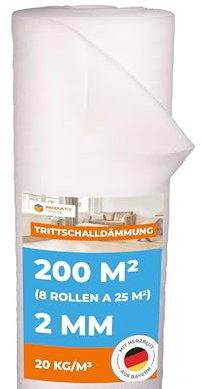 Trittschalldämmung 2 mm Profi Basic 200 m² 8 Rollen als Laminatunterlage und Parkettunterlage zur Schall- und Wärmedämmung aus PE-Schaumfolie Fußbodenheizung