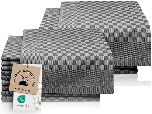 ZOLLNER 20er Set Geschirrtücher Baumwolle in 46x70 cm - super saugstarke und robuste Küchentücher – waschbar bis 60°C – in schwarz kariert - Gastronomiequalität - Oeko Tex® Zertifiziert