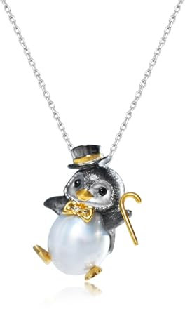Hi Pearl Wal 18mm Süßwasserperlen Anhänger Halskette für Damen Tier Kette Anhänger Schmuck Geschenke für Frauen Mädchen (Pinguin)