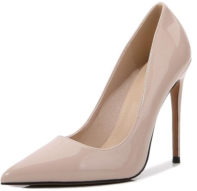 Escarpins à Talons Hauts fermés à Bout Pointu pour Femmes, Chaussures de Mariage à Talons Aiguilles de 4,72 Pouces, Chaussures de Demoiselle d'honneur de mariée de Grande Taille,Nude,41 EU