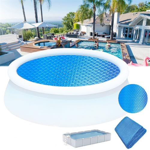SUOGROLI Solar Swimming Pool Cover, Thick Solar Film Cover Reduce Water Evaporation, Rectangle Round Pool Solar Tarpaulin for Family Swimming Pool, 300cm/10ft,Blue