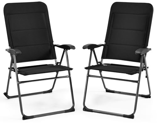 KOMFOTTEU 2er Set Gartenstühle, Klappstühle mit Verstellbarer Rückenlehne, Campingstuhl aus Stoff und Metall, Balkonstühle klappbar für Pool, Veranda, Hof (Schwarz)