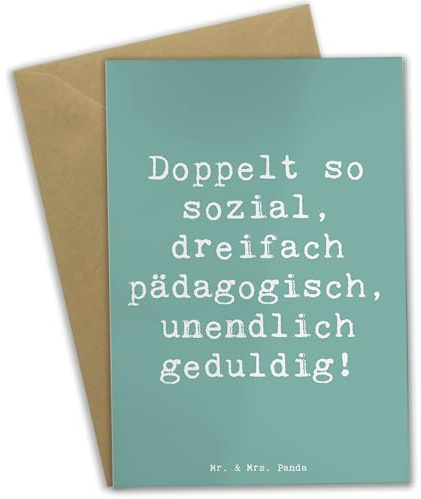 Mr. & Mrs. Panda Klappkarte Spruch Sozialpädagogin Power - Geschenk, osterkarte, Grußkarten, Grußkarte, hochzeitskarten, pädagogische Professionalität, Kinder- und Jugendbetreuung, Engagement, Berufe