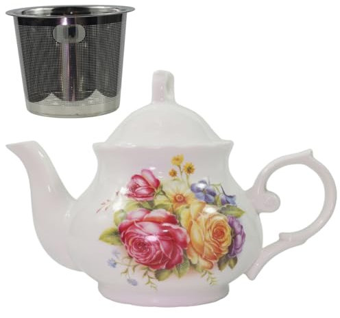 Klassische Vintage British Royal Style Keramik Teekanne, 30OZ große Teekanne perfekt für jeden Tag Versammlungen (Red, Large)